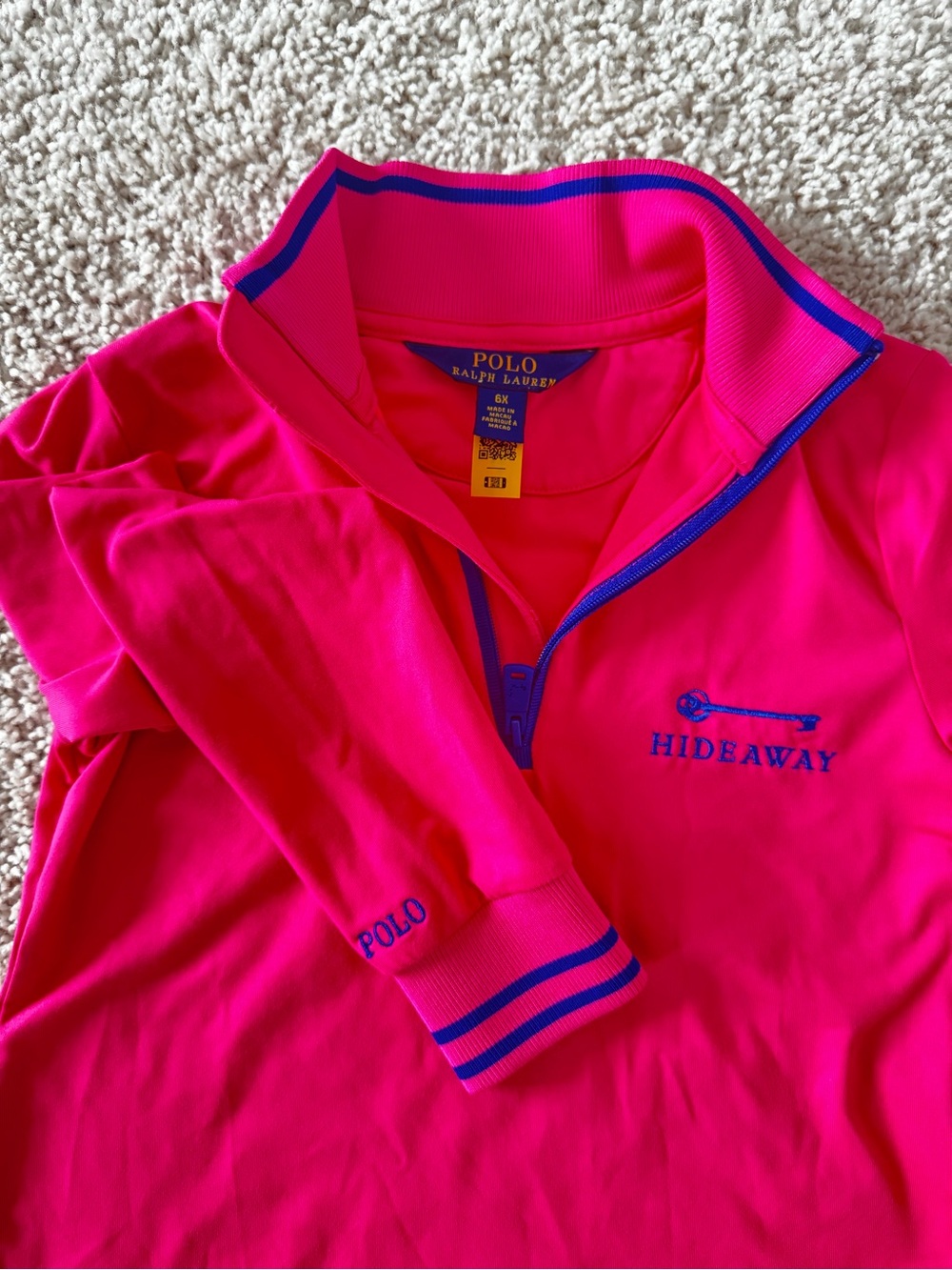 Polo Ralph Lauren Girls Pink Quarter-Zip Pullover with Blue Trim size 6X